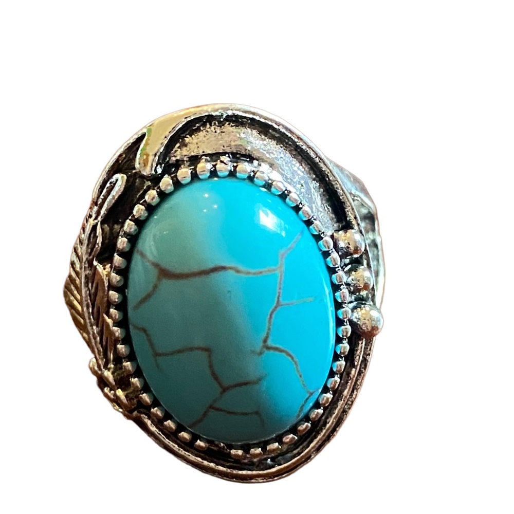 Boho Turquoise Silver Ring - image 4